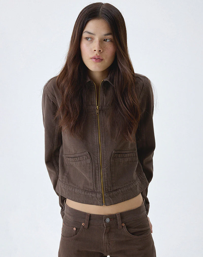 Jeansjacke mit Kordelzug in Braun