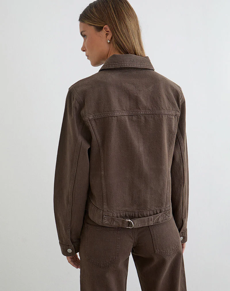 Jeansjacke mit Kordelzug in Braun - Image 6