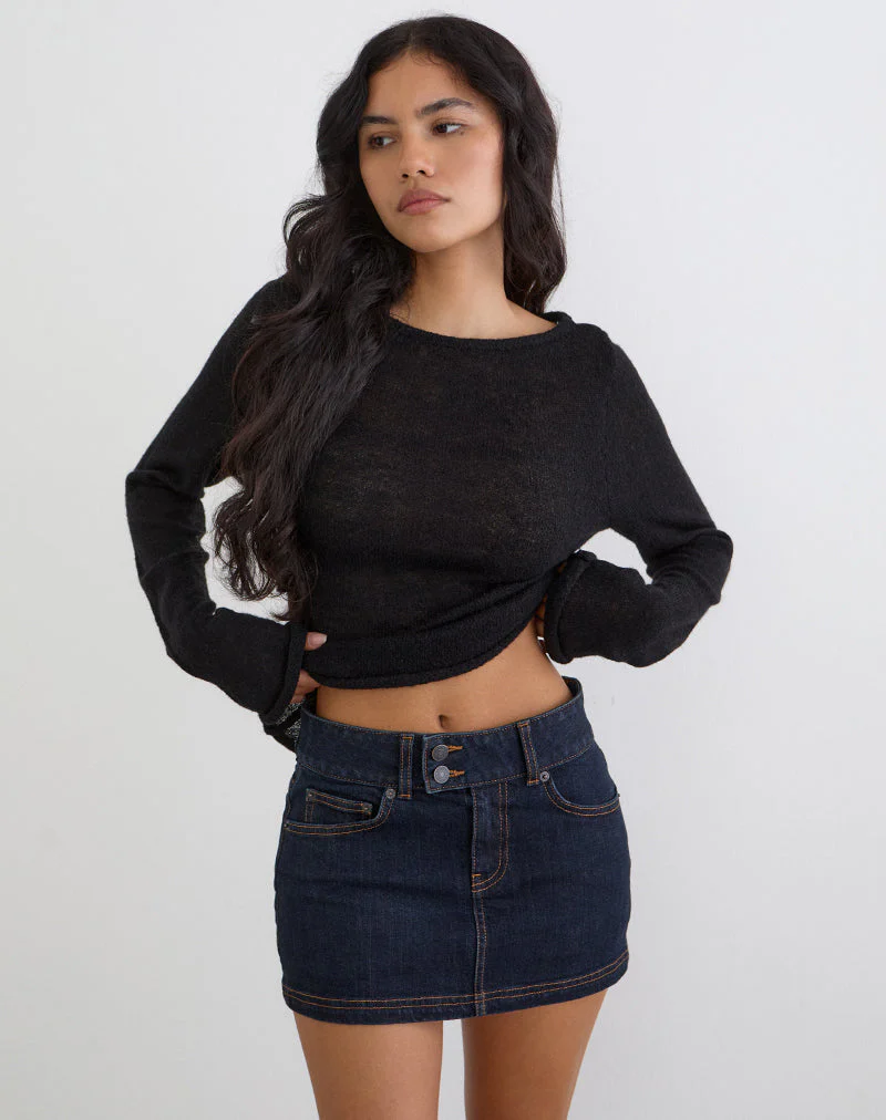Low Rise Denim Mini Skirt in Indigo - Image 5