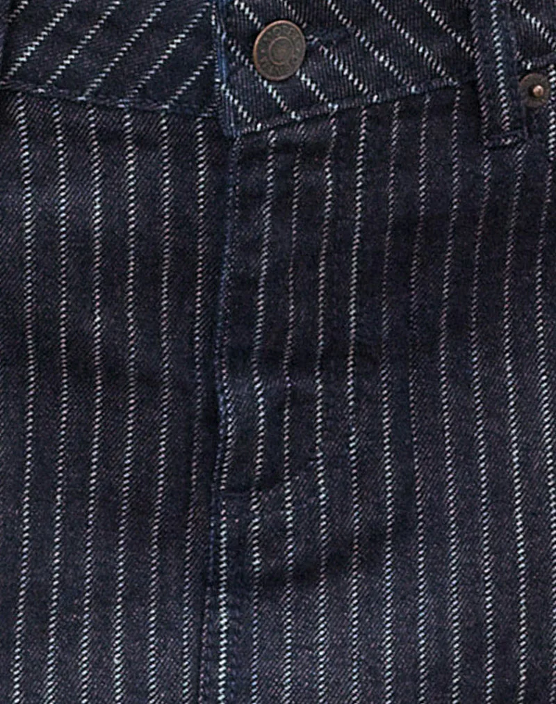 Denim Mini Skirt in Stripe Indigo - Image 7