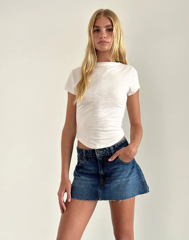 Denim-Minirock mit rohem Saum in Mittelblau Used - Image 5