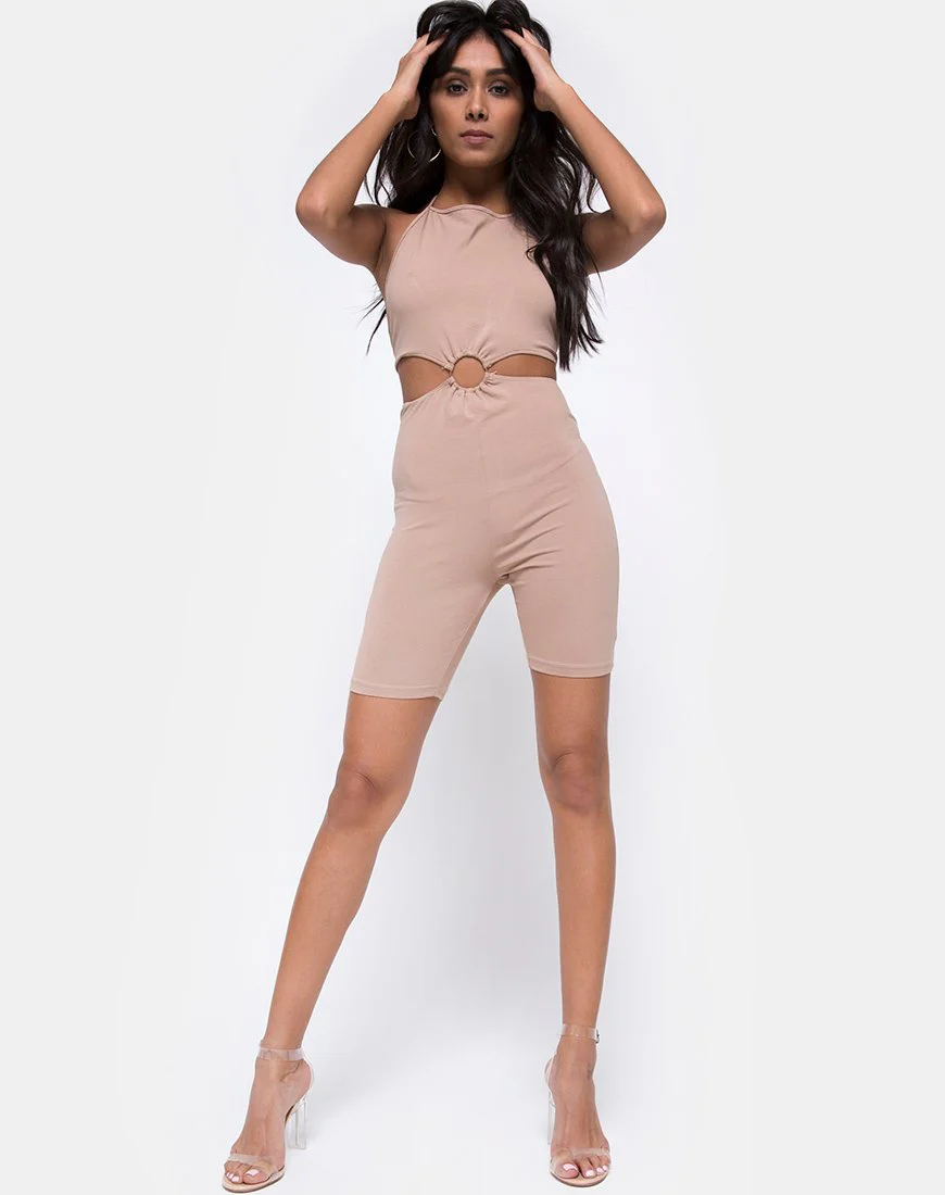 Dequa Ausschnitt Unitard in Jersey Tan - Image 3