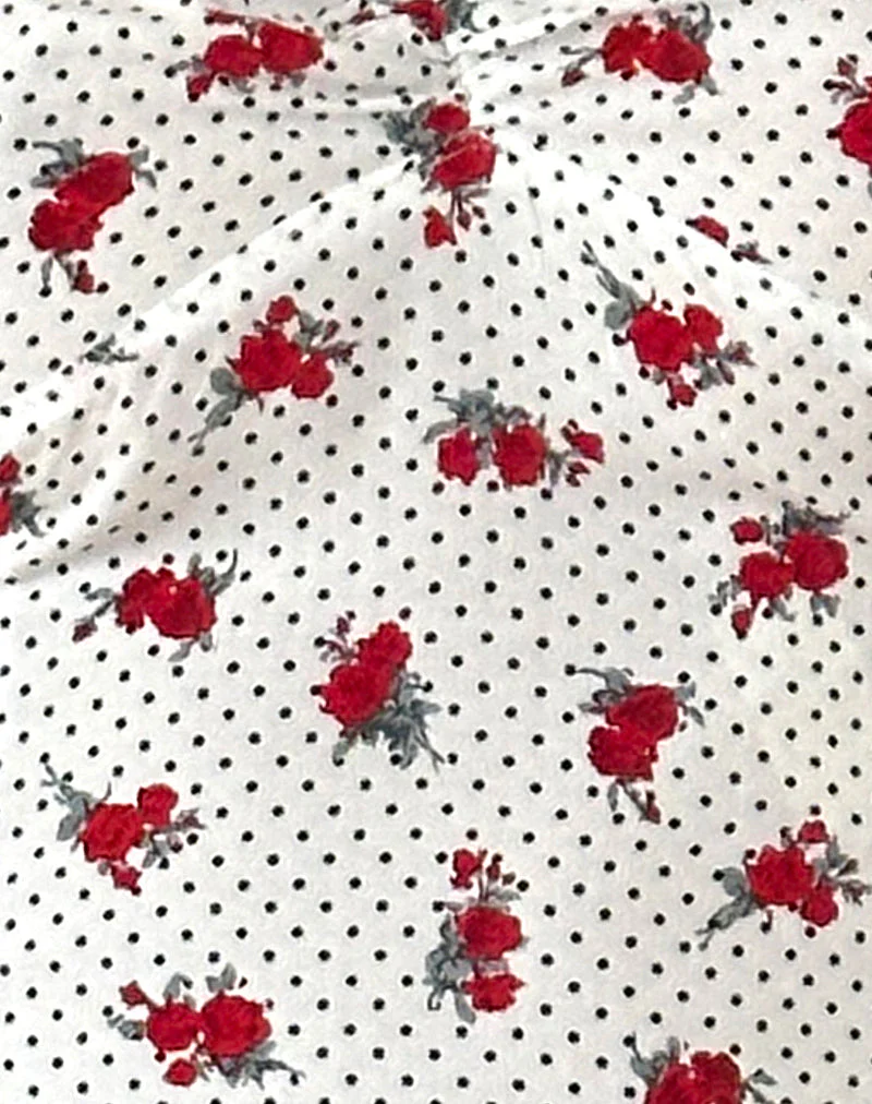 Derige Bardot Top in Weiß Rose Polka - Image 7