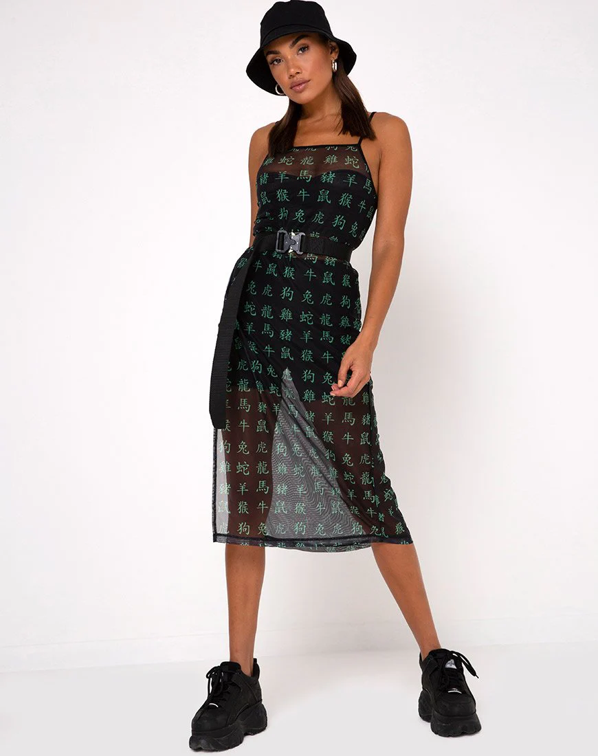 Desire Midikleid aus Hidden Charm Schwarz/Pfefferminz