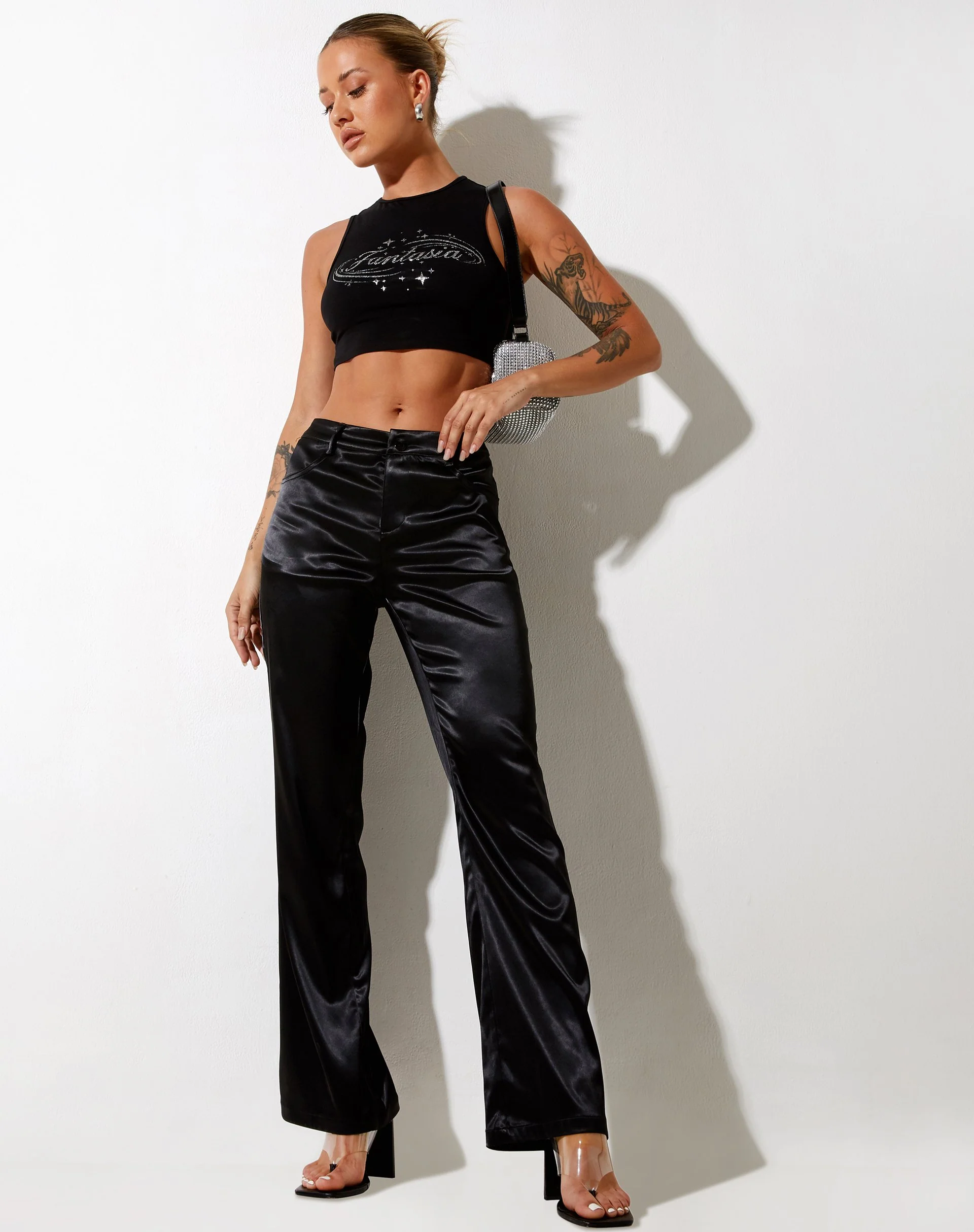 Desta Hose aus Satin Schwarz Fantasia Diamante - Image 2