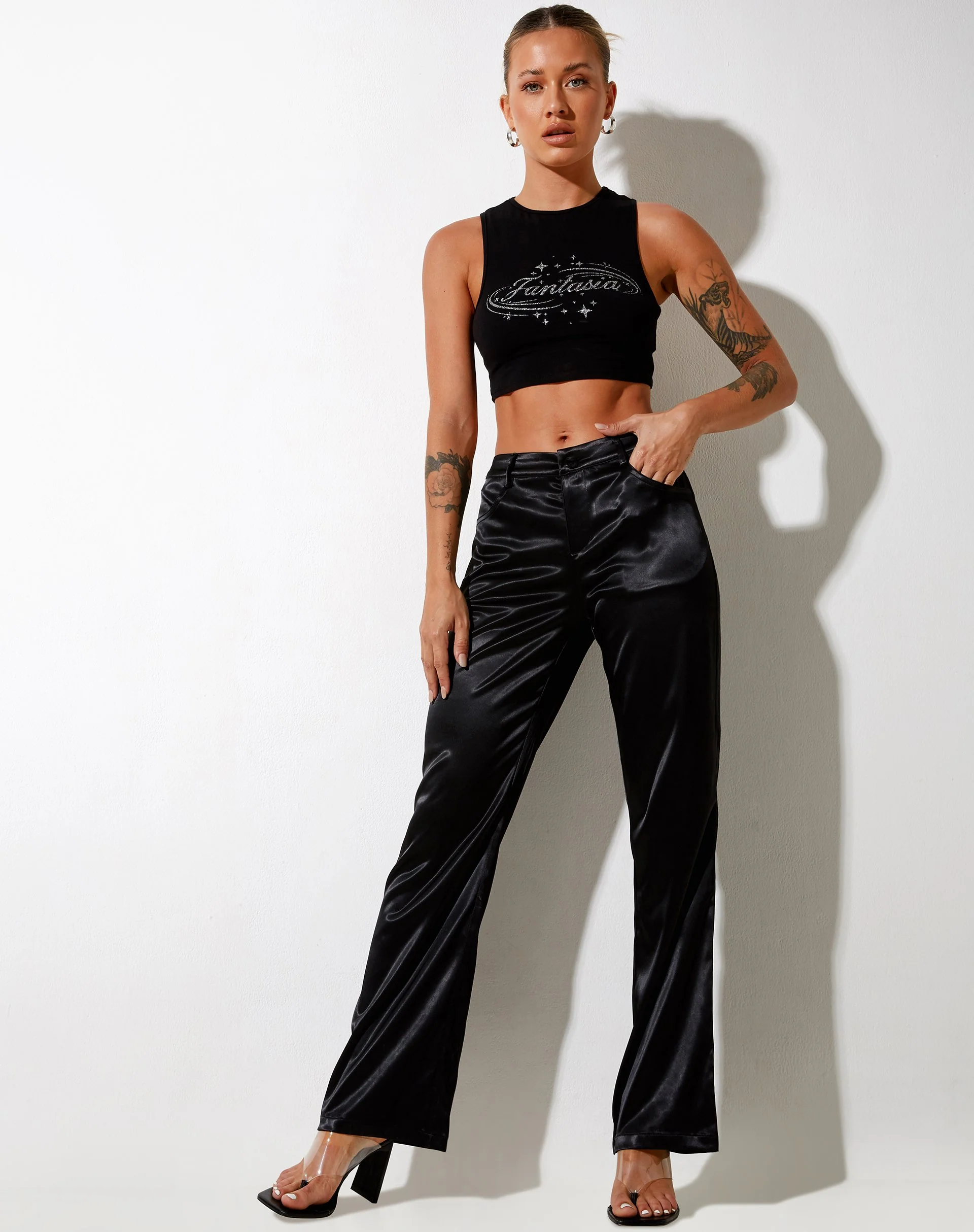 Desta Hose aus Satin Schwarz Fantasia Diamante - Image 4