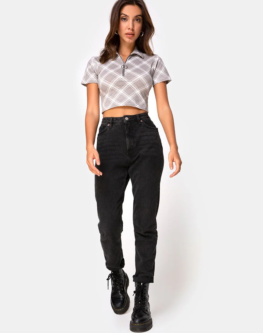 Dhen Crop Top in Grunge Check Taupe - Image 3