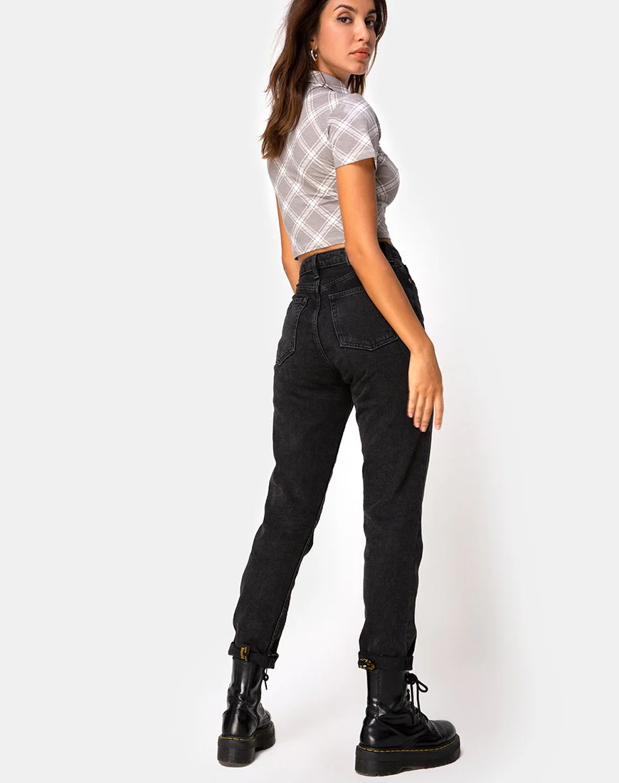 Dhen Crop Top in Grunge Check Taupe - Image 4