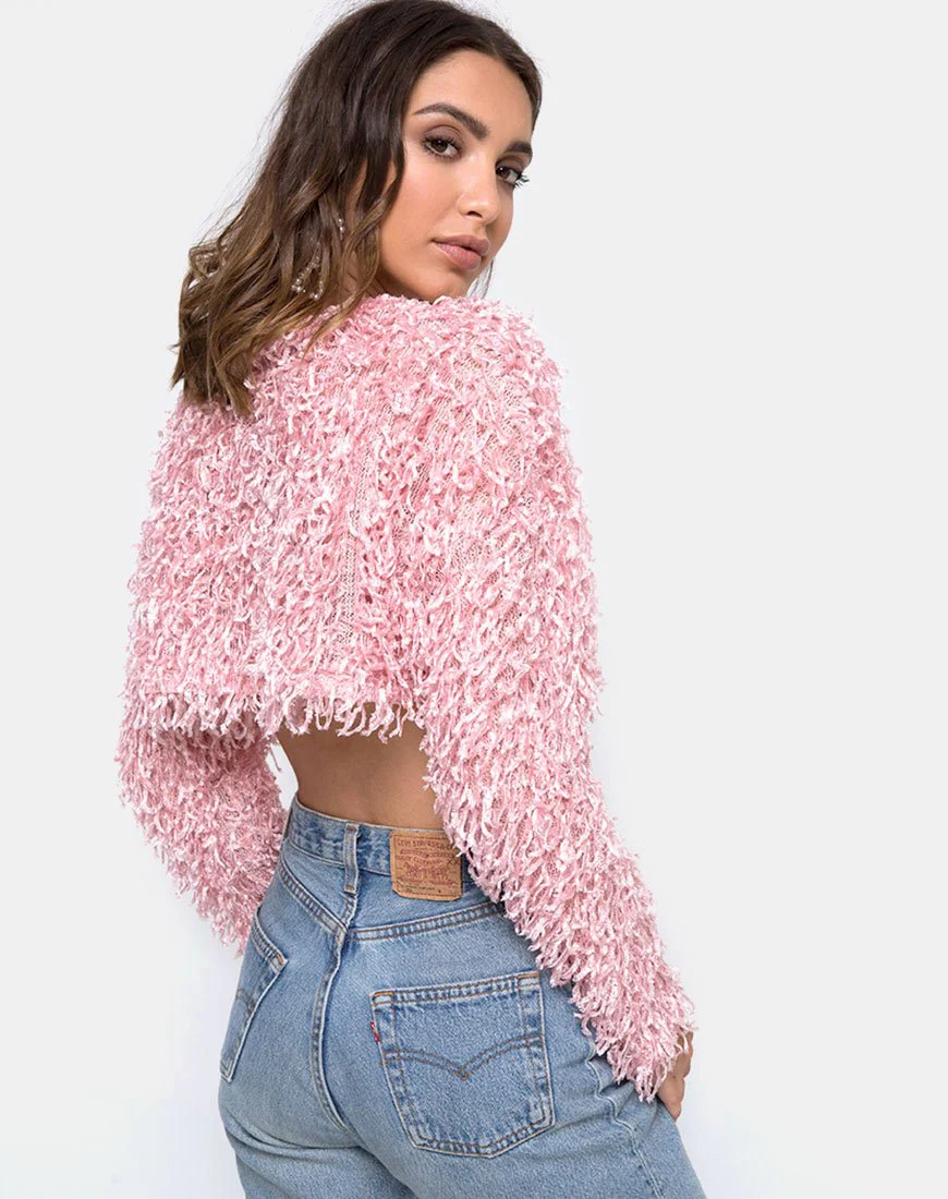 Diabla Crop-Pullover aus Zottelstrick, zuckerrosa - Image 2