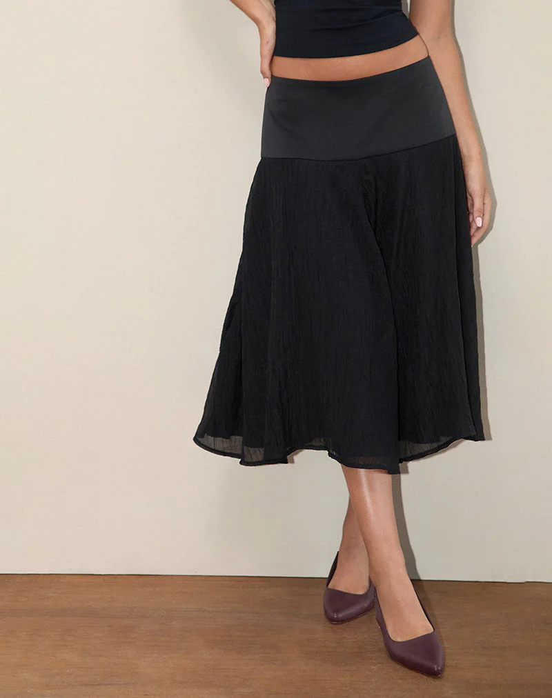 Diera Satin Chiffon Midirock in Schwarz - Image 4