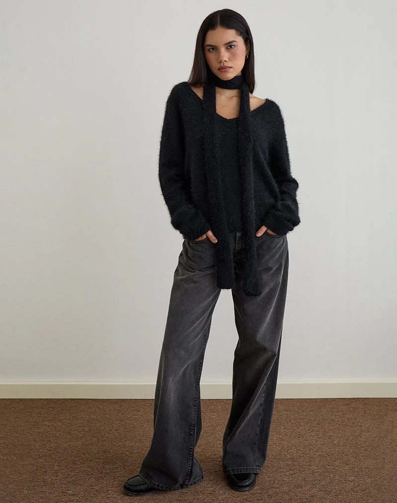 Dikara Pullover mit Schal in Schwarz gestrickt - Image 3