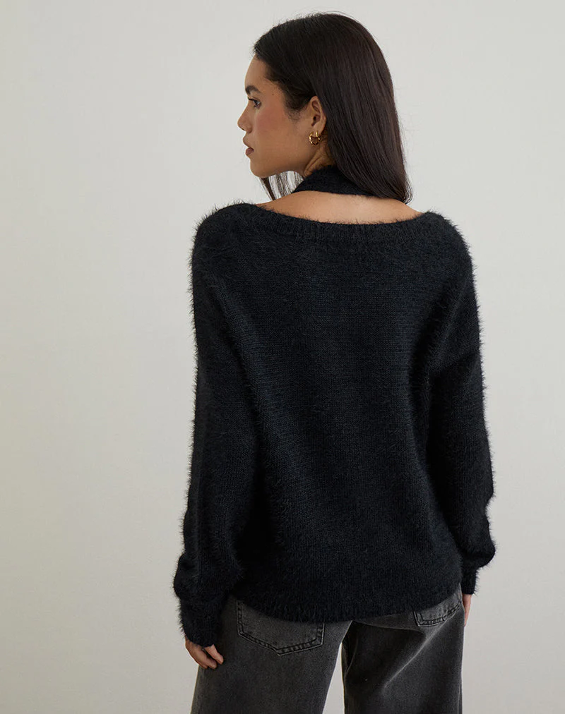 Dikara Pullover mit Schal in Schwarz gestrickt - Image 4