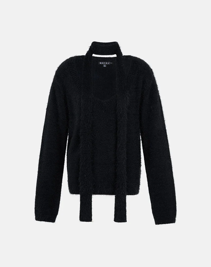 Dikara Pullover mit Schal in Schwarz gestrickt - Image 5
