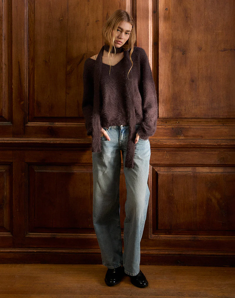 Dikara Pullover mit Schal aus braunem Strick - Image 3