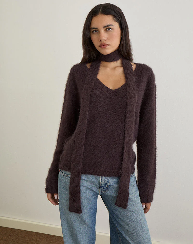 Dikara Pullover mit Schal aus braunem Strick - Image 4
