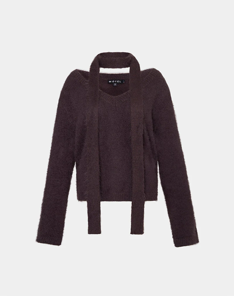 Dikara Pullover mit Schal aus braunem Strick - Image 5