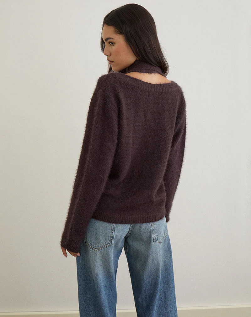 Dikara Pullover mit Schal aus braunem Strick - Image 6