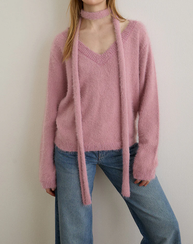 Dikara Pullover mit Schal aus Strick in staubigem Rosa - Image 2