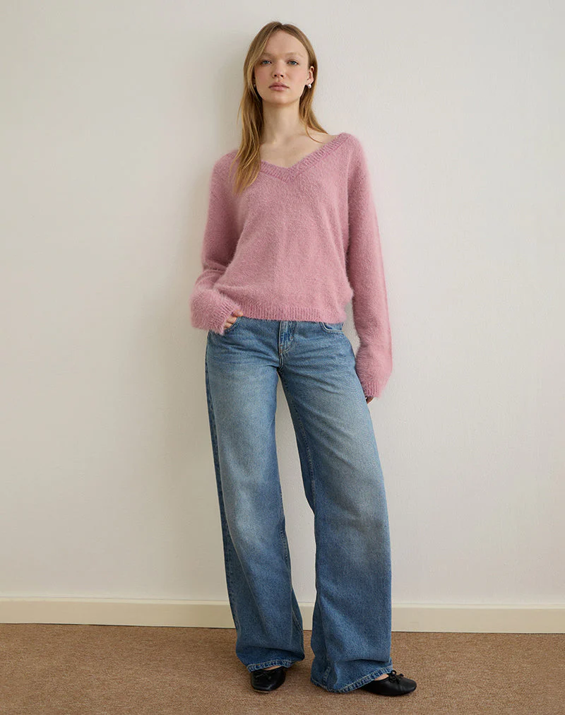 Dikara Pullover mit Schal aus Strick in staubigem Rosa - Image 3