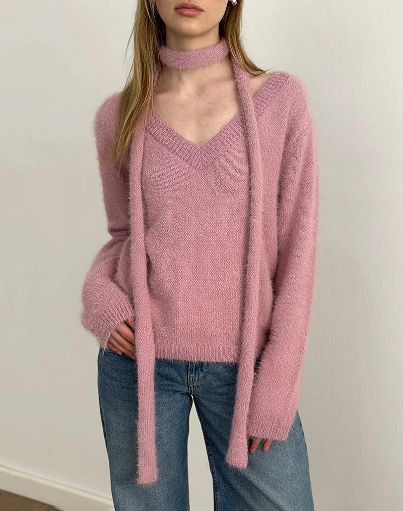 Dikara Pullover mit Schal aus Strick in staubigem Rosa - Image 4