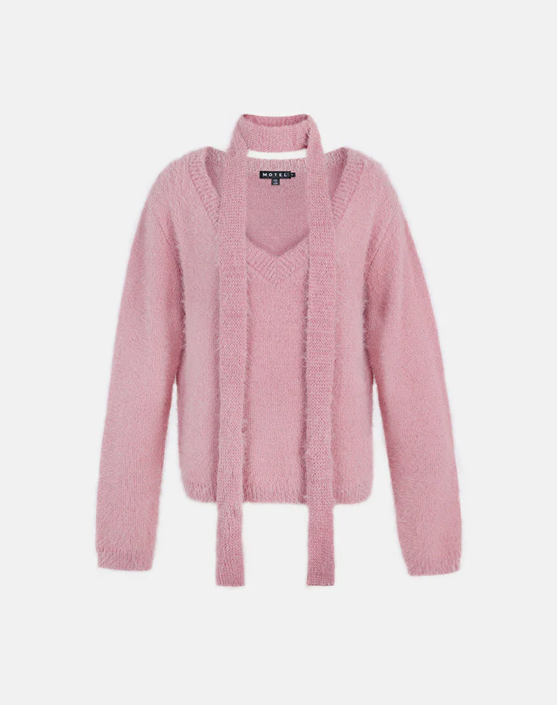 Dikara Pullover mit Schal aus Strick in staubigem Rosa - Image 5
