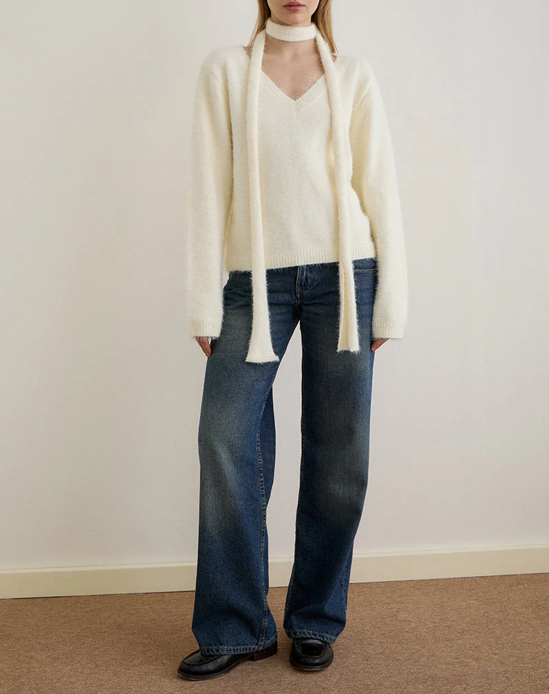 Dikara Pullover mit Schal aus Strickstoff Off White - Image 4