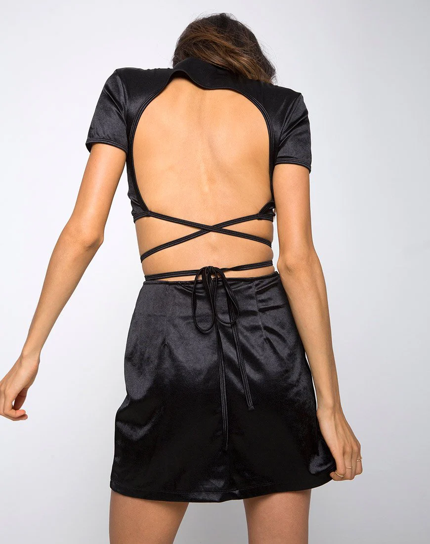 Dina Minirock aus Satin-Elasthan Schwarz - Image 2