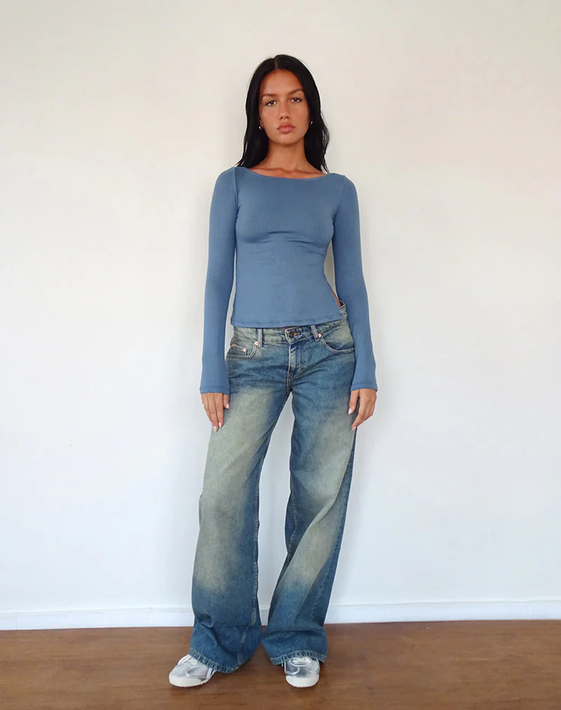 Dinar Top mit geteiltem Saum in Mineralblau - Image 3