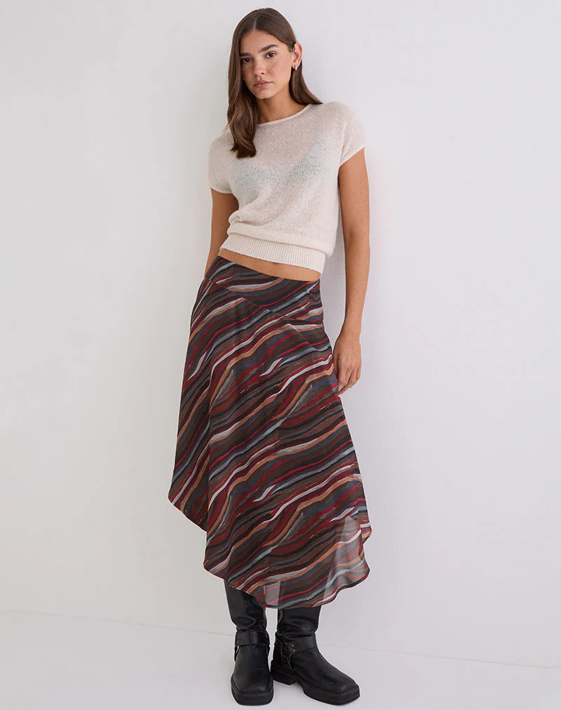 Diona Midirock aus Chiffon mit 70er-Jahre-Schattenstreifen
