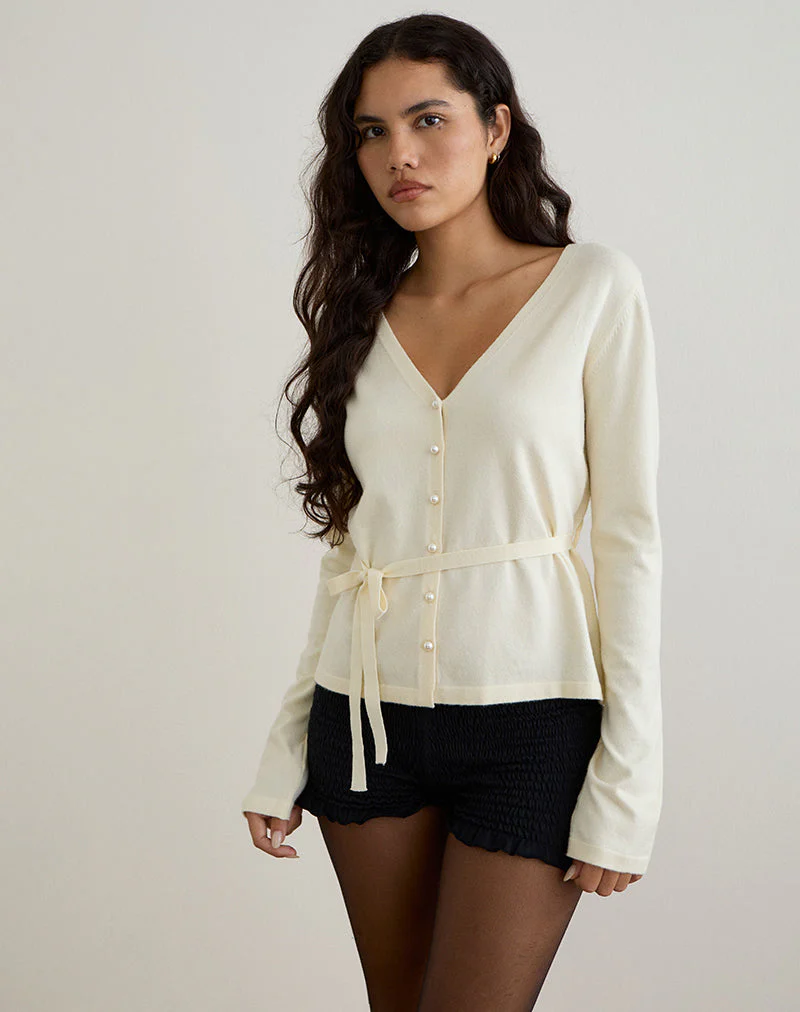 Divya Strickjacke mit Krawatte aus Strick in Creme - Image 2