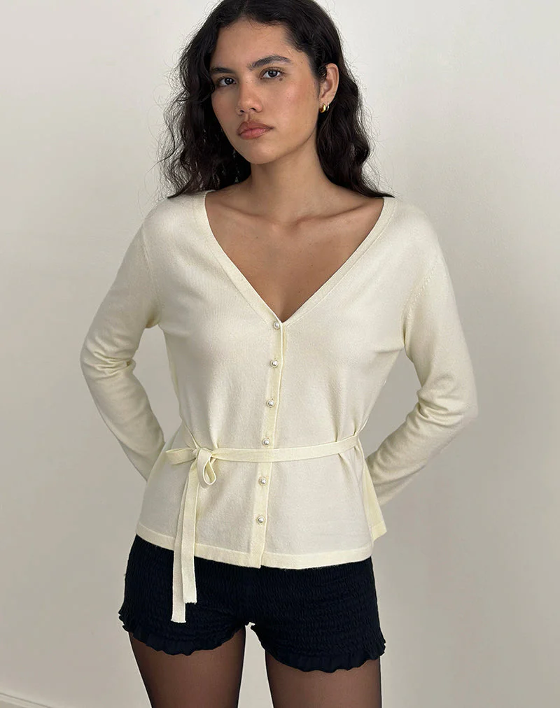 Divya Strickjacke mit Krawatte aus Strick in Creme - Image 3