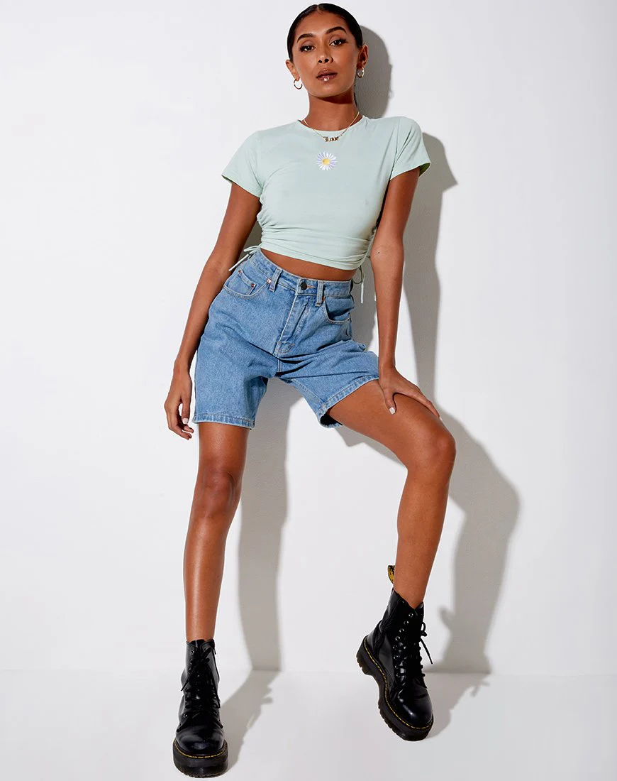 Doga Crop Top aus weichem Pistazien-Gänseblümchen-Stickerei - Image 3