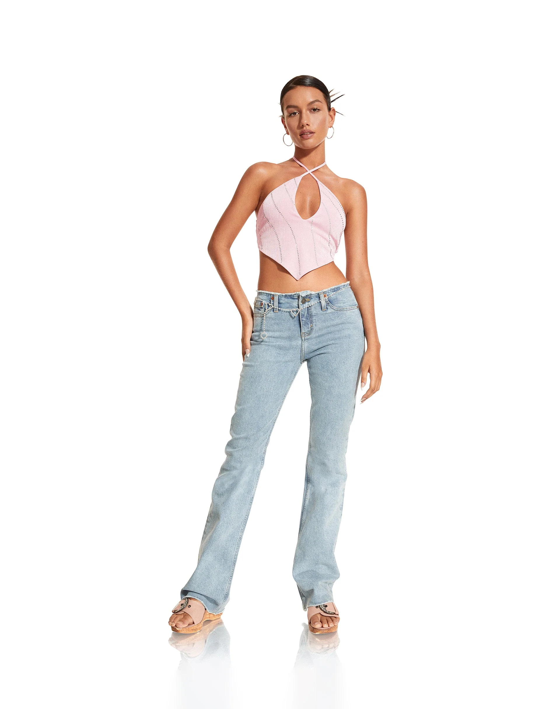 Domre Crop Top in Babyrosa Silberner Nieten Hotfix - Image 2