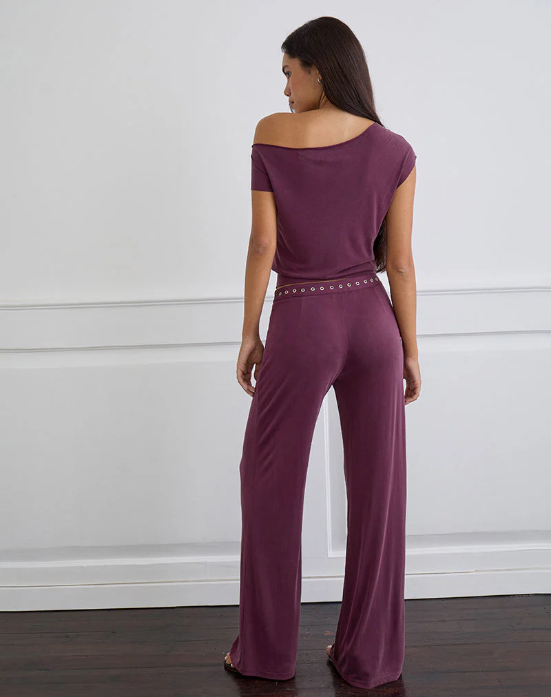 Donika Hose mit Nietenbesatz und Bund in Pflaume - Image 4