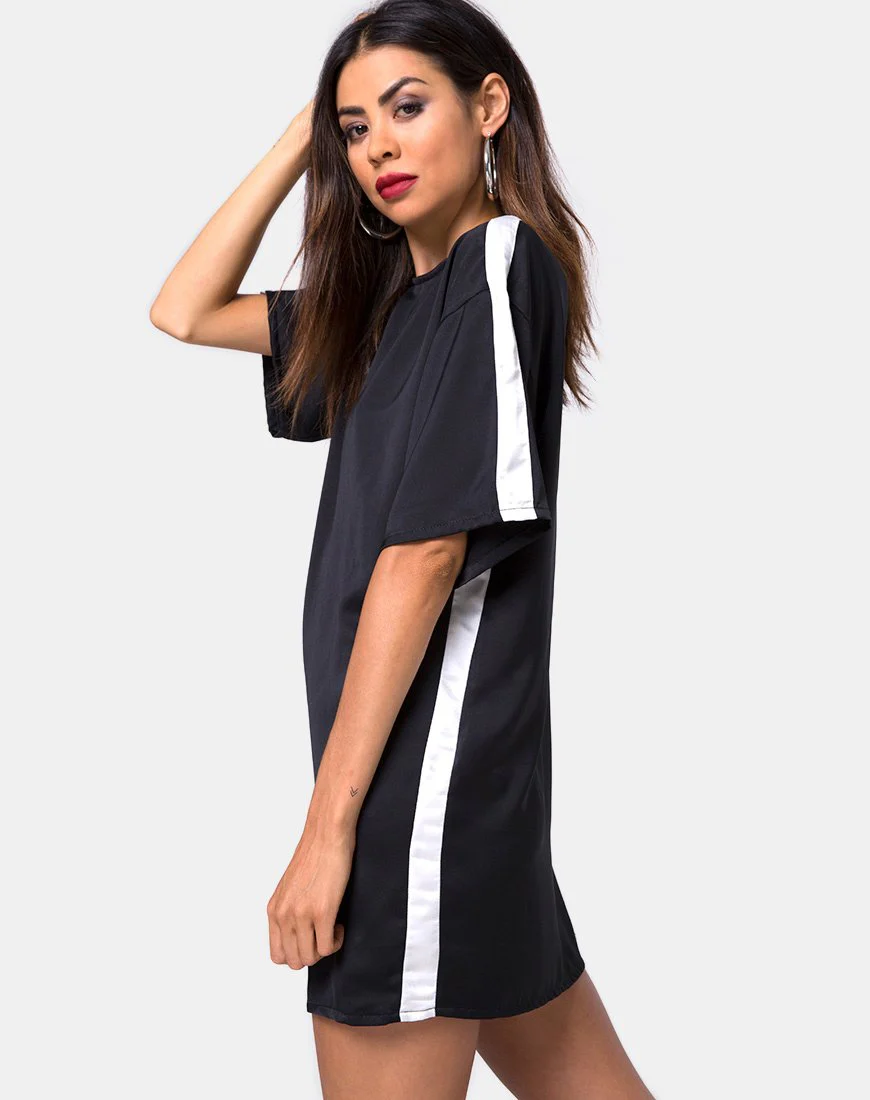 Dore T-Shirt-Kleid in Schwarz mit elfenbeinfarbenen Streifen - Image 2