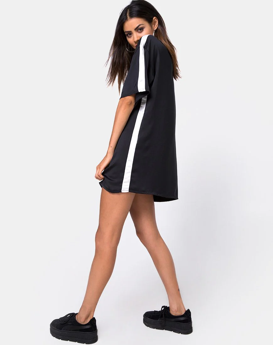 Dore T-Shirt-Kleid in Schwarz mit elfenbeinfarbenen Streifen - Image 3
