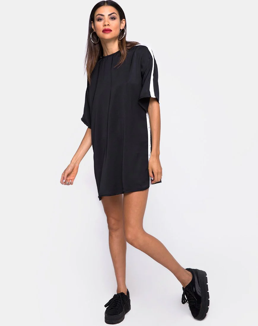 Dore T-Shirt-Kleid in Schwarz mit elfenbeinfarbenen Streifen - Image 4