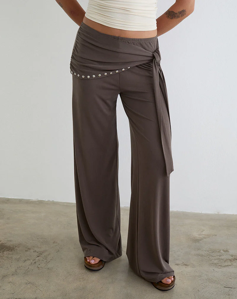 Dovina Trouser in Cupro Dark Brown