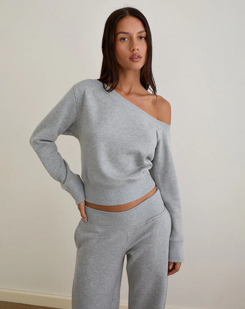 Doxia One Shoulder Sweatshirt in Grau meliert