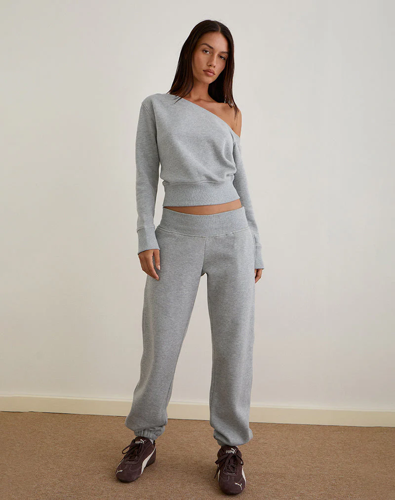 Doxia One Shoulder Sweatshirt in Grau meliert - Image 2