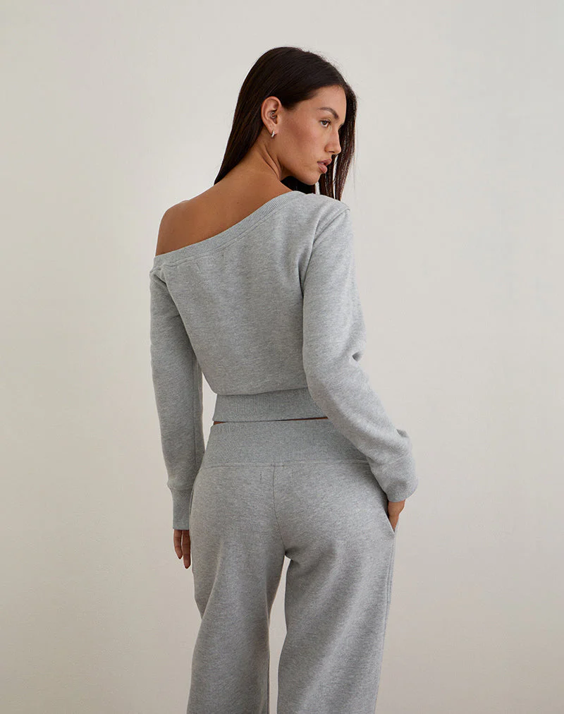 Doxia One Shoulder Sweatshirt in Grau meliert - Image 3