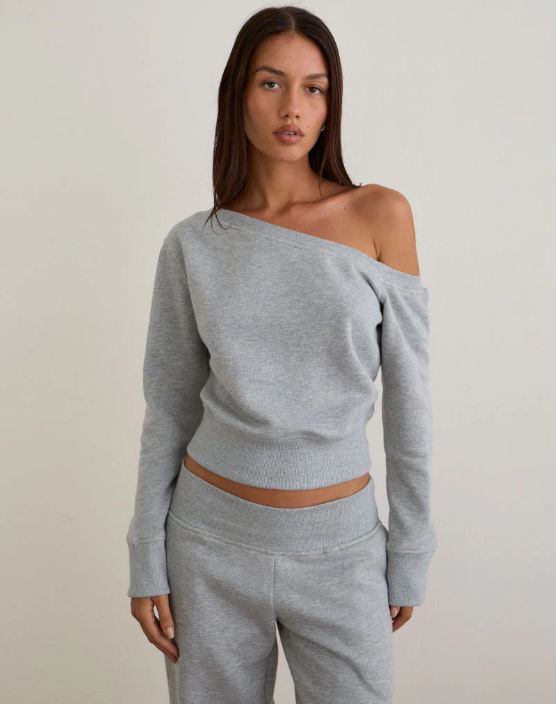 Doxia One Shoulder Sweatshirt in Grau meliert - Image 4