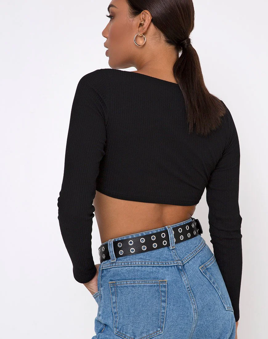 Drea Crop Top aus Rippe Schwarz - Image 2