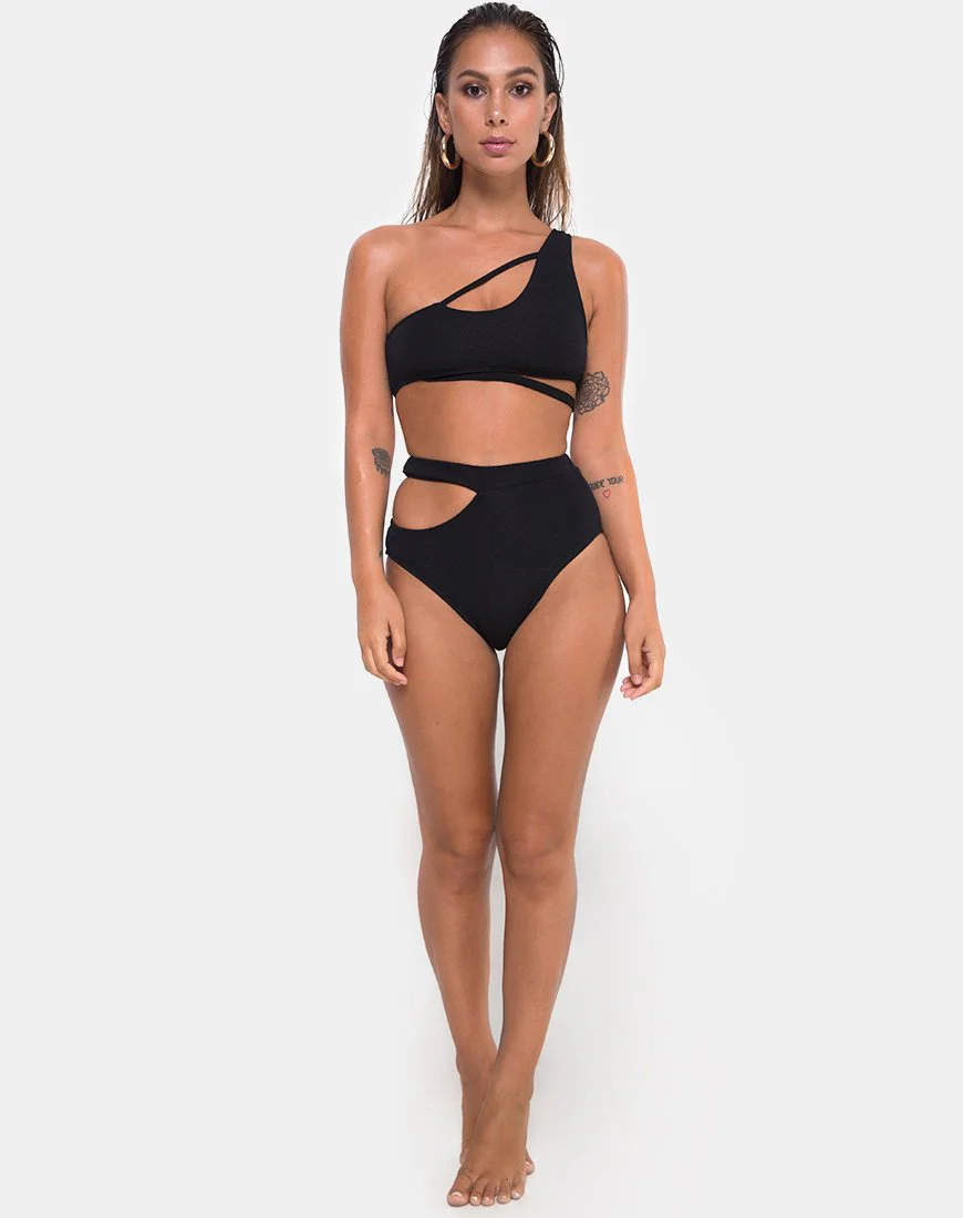 Dreama Bikini-Unterteil aus strukturiertem Schwarz