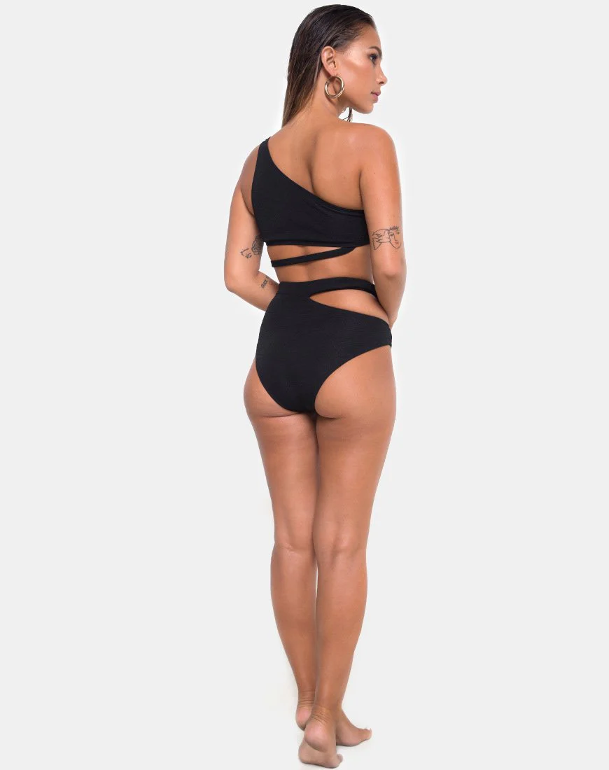 Dreama Bikini-Unterteil aus strukturiertem Schwarz - Image 2
