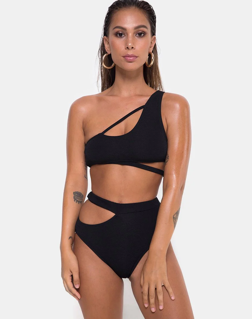 Dreama Bikini-Unterteil aus strukturiertem Schwarz - Image 3