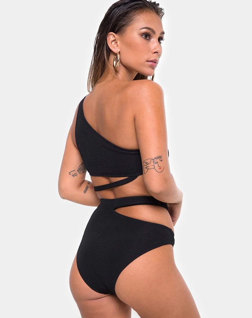 Dreama Bikini-Unterteil aus strukturiertem Schwarz - Image 4