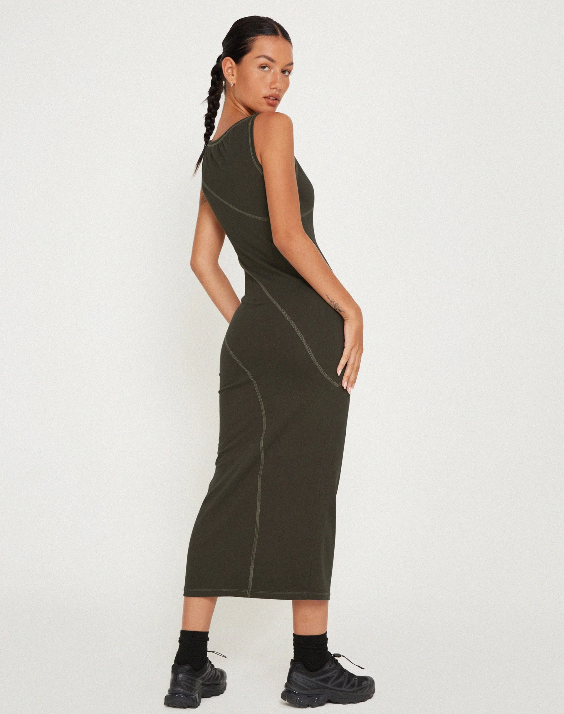 Driki Midikleid in Gunmetal mit grauer Steppnaht - Image 3