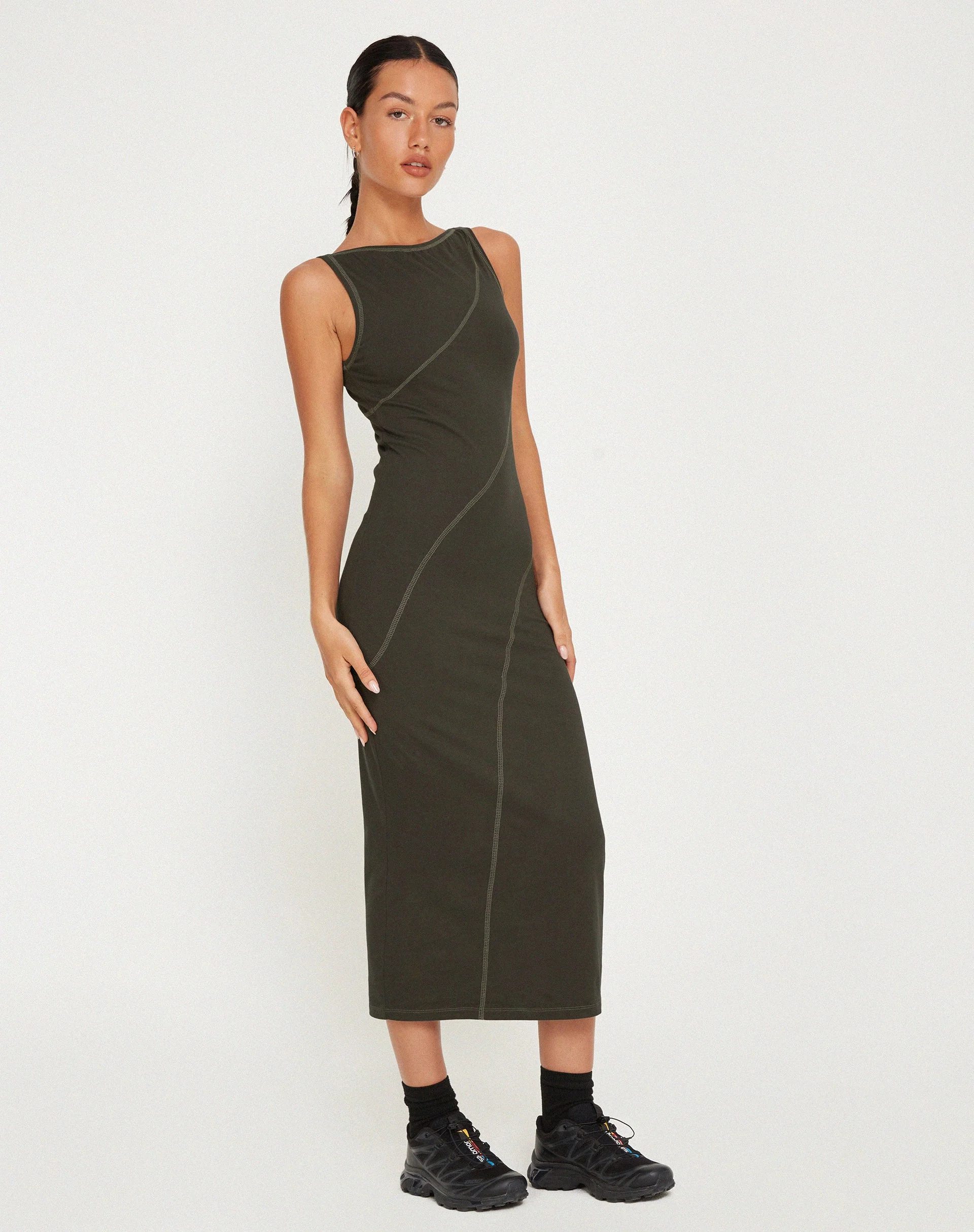 Driki Midikleid in Gunmetal mit grauer Steppnaht - Image 4