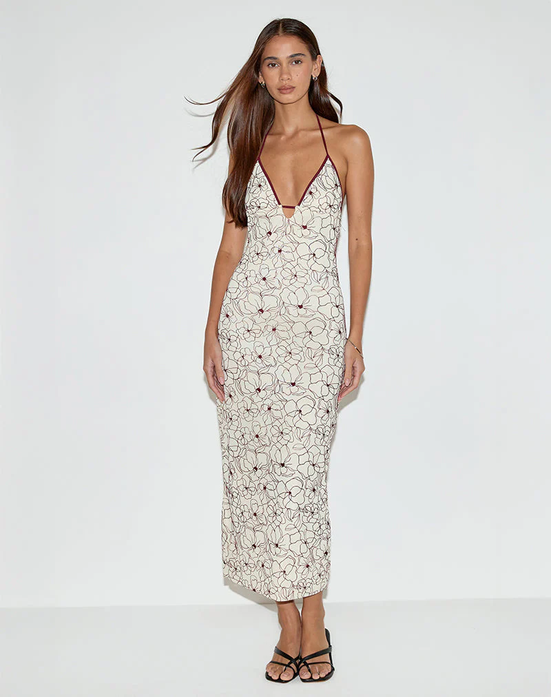 Druvish Midikleid in Line Flower Creme